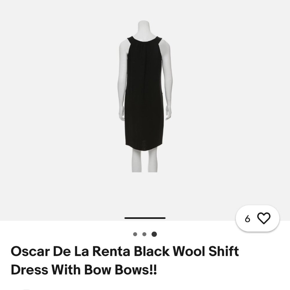Oscar de La Renta Black Wool Shift Dress with Bows